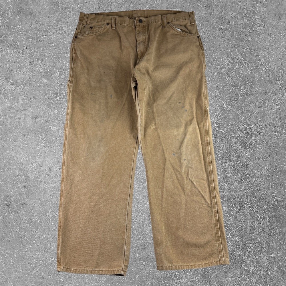 Dickies Relaxed Fit Tan Duck Canvas Carpenter Pants Mens 40x30 Paint‎ Distressed